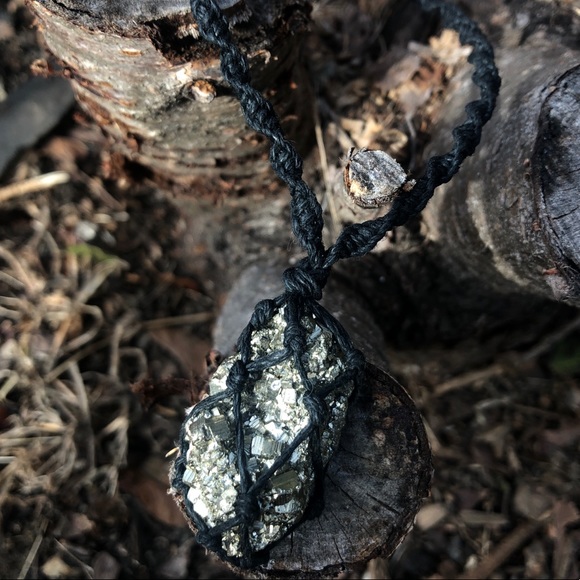 Pyrite Raw Macrame Necklace - Picture 3 of 7